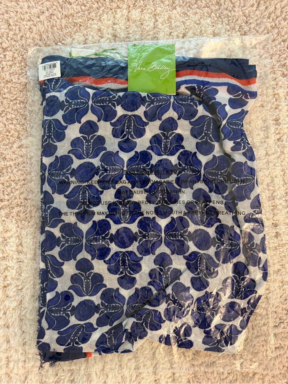 NWT Vera Bradley Soft Fringe Scarf Cobalt Tile Retired Blue $38 - Picture 1 of 2